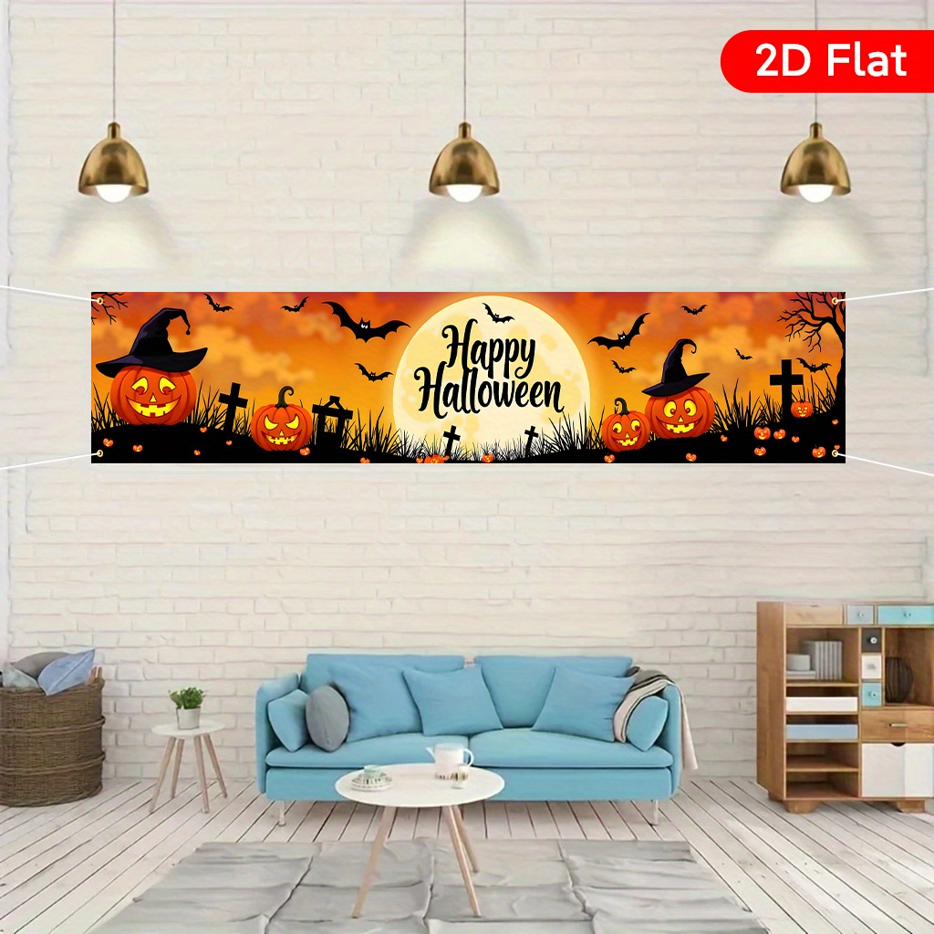 Interior Design Years Of School - 1-delige Halloween-tuinbanner met pompoen- en vleermuisdesign