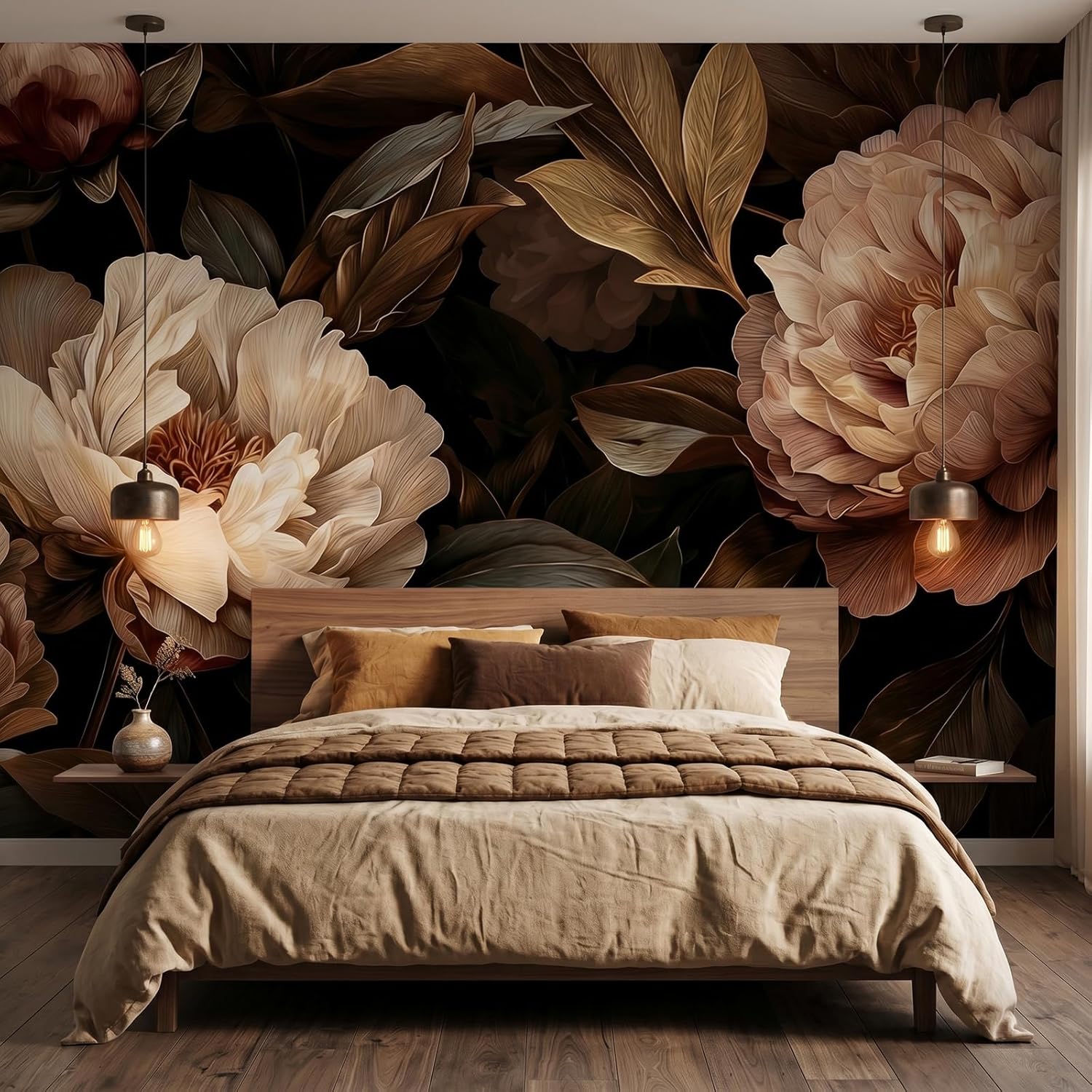 Interior Design Apartment - Elegant pioenroos bloementapijt muurhangend botanisch kunstwerk