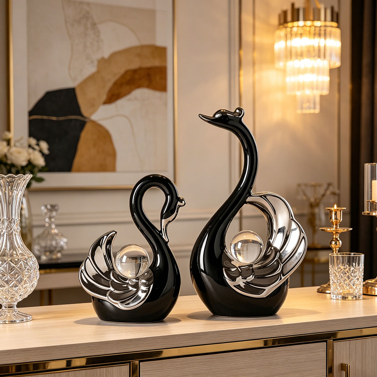 Keramisch paar zwanen ornament - Interior Design Apartment recensie en prijs